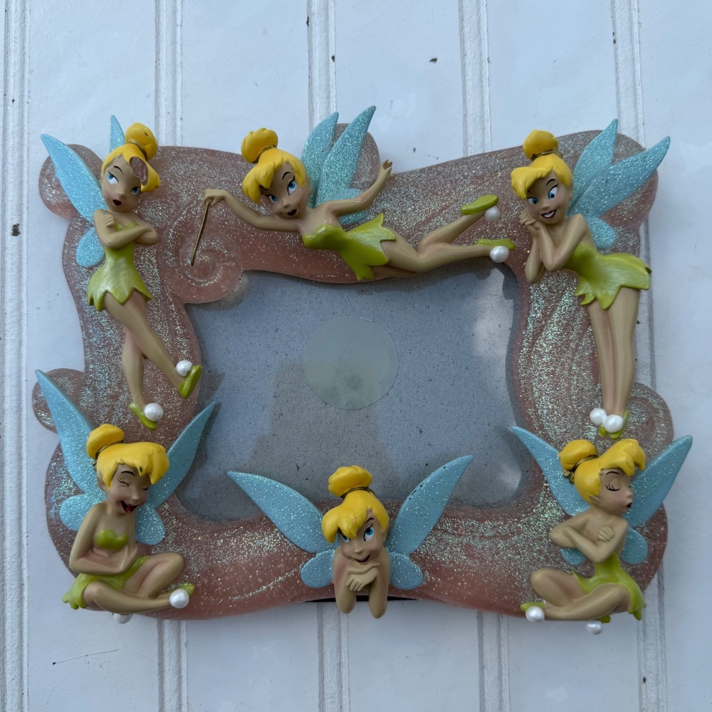 Disney Tinker Bell Glitter Pink Resin Picture Frame Multi Pose Fairy